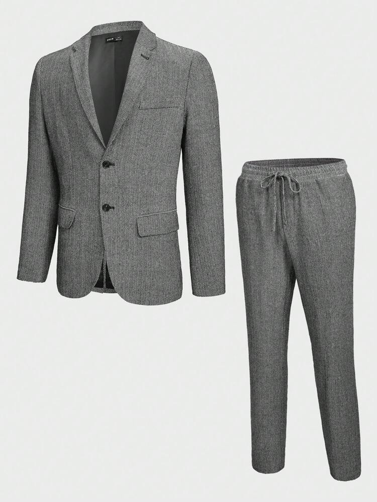 Men's Woven Suit Jacket And Trousers Set