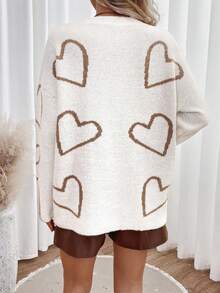 Chiquease Hình trái tim Cắt vỏ sò Thả vai Áo len - trắng - Xem 2