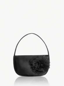 SHEIN SXY Women's Black Simple Multifunctional Flower Decorated Armpit Bag - Black - View 2