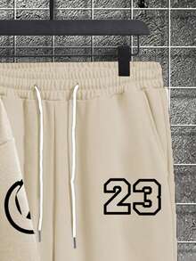 Manfinity Homme 男士字母印花連帽衫和長褲套裝 - 杏色 - 查看 3