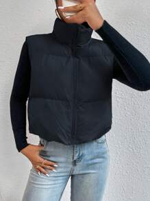 EURMUSE Zip Up Puffer Vest Coat - Black - View 4