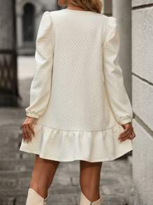 SHEIN Clasi Vestido smock de manga farol bajo con fruncido - Albaricoque - Ver 2