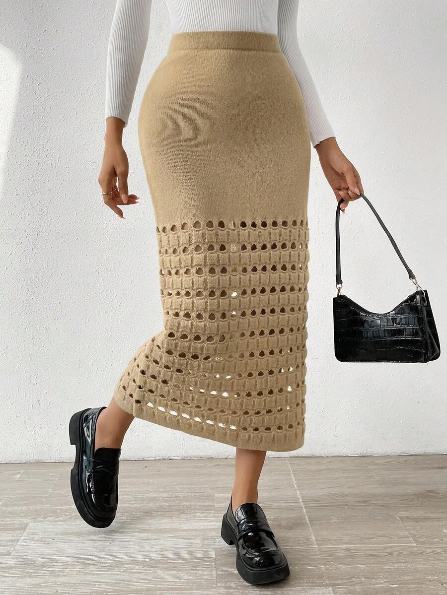 Chiquease Quý cô Xu hướng: Cắt giảm Dệt kim Váy - Màu Khaki - Xem 1