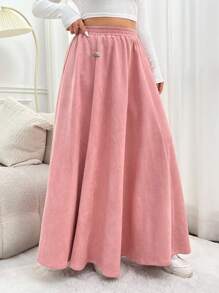 SHEIN EZwear 大尺寸粉紅麂皮高階可愛半身裙 - 藕粉色 - 查看 6