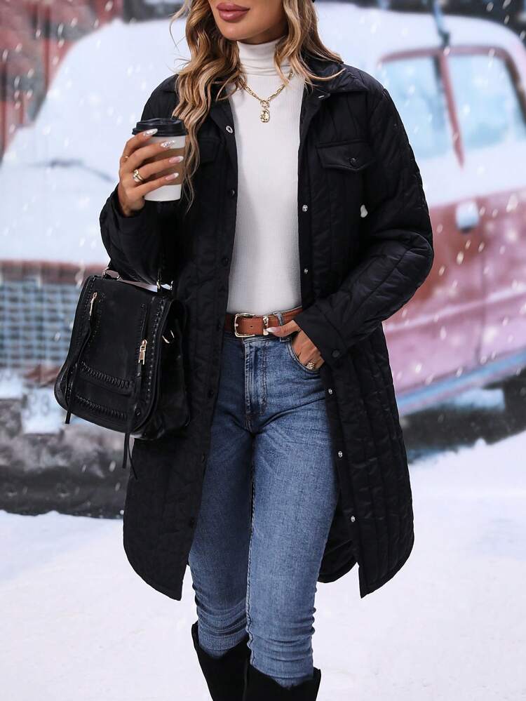 Women's Solid Color Button Long Sleeve Pocket Casual Jacket, Everyday Wear Fall Cloth For Women