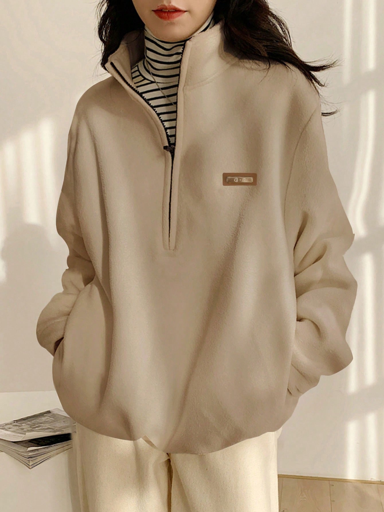 Zipper half placket sweatshirt
