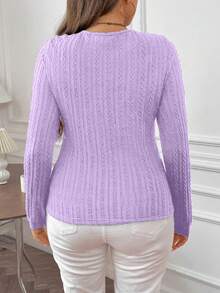SHEIN Franclia Kích thước lớn Áo thun Với Người yêu Vòng cổ Và Xếp - Màu tím - Xem 2
