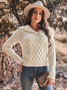 Aveloria 女士粗領長袖毛衣 - 杏色 - 查看 4