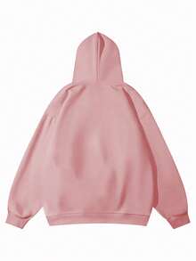 Slogan & Figure Graphic Drop Shoulder Hoodie - Pink - View 2