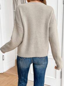 SHEIN Frenchy Màu thuần Thả vai Lầy lội Áo len Với túi - Màu Khaki - Xem 2