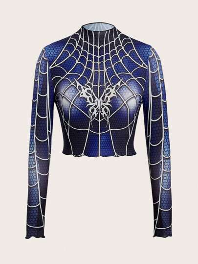 SHEIN ICON Áo thun họa tiết mạng nhện Halloween dành cho nữ