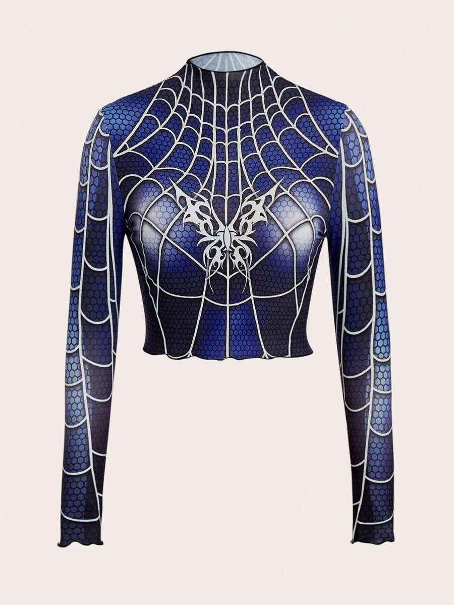 SHEIN ICON Áo thun họa tiết mạng nhện Halloween dành cho nữ - Nhiều màu - Xem 1
