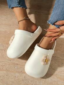 女士闭趾木屐 家居纺织 EVA 可爱花朵家居室内拖鞋 - 米色 - 查看 3