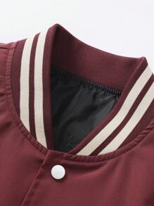 Manfinity Hypemode Chaqueta De Béisbol Holgada Con Bordados De Letras Y Detalle De Rayas Para Hombres - Burdeos - Ver 3
