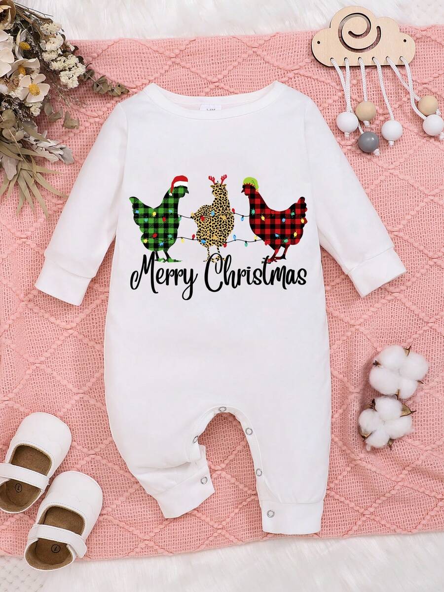 男婴圣诞小鸡图案连体衣 - 白色 - 查看 1