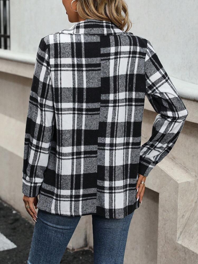 Turn-Down Collar Plaid Blazer Fall Cloth For Women
