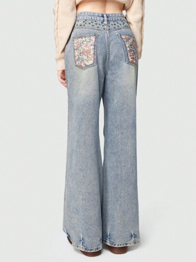 Fairycore Jean Droit À Imprimé Fleuri