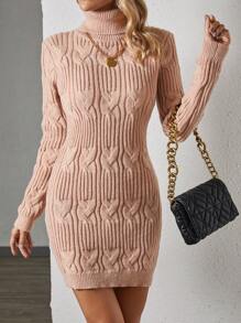 SHEIN LUNE Của phụ nữ Cổ cao Thon gọn Đầm Áo len - Màu Hồng baby - Xem 3