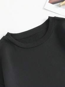 SHEIN EZwear Women's Fun Print Sweatshirt And Shorts Set - Black - View 3