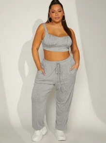 SHEIN Unity Plus Ruched Bust Crop Top & Pants Set