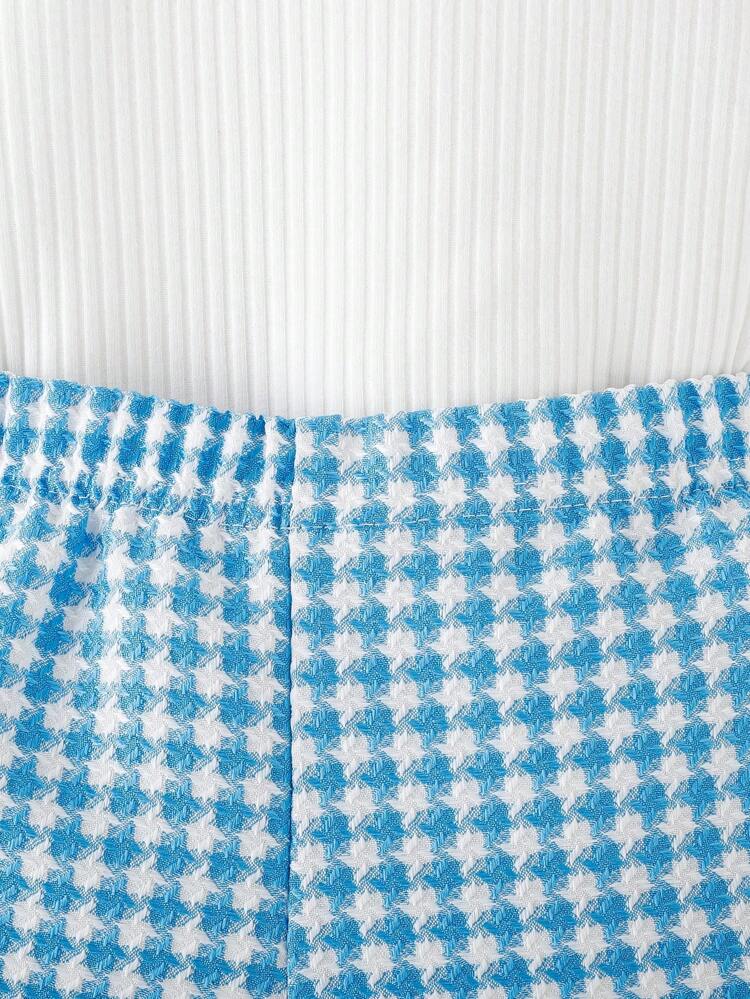 Baby Girl Gingham Print Contrast Binding Jacket & Shorts & Tee