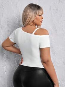 SHEIN SXY 大碼非對稱領口t恤 - 白色 - 查看 2