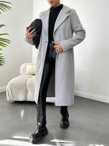 RueChic Women's Grey Suit Lapel Single Breasted Buttoned Fashion Jacket - Grey - View 5