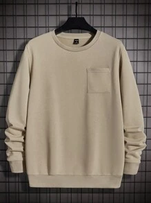 GENTILAND Nam Chất rắn Vá Túi Áo nỉ - Màu Khaki - Xem 1