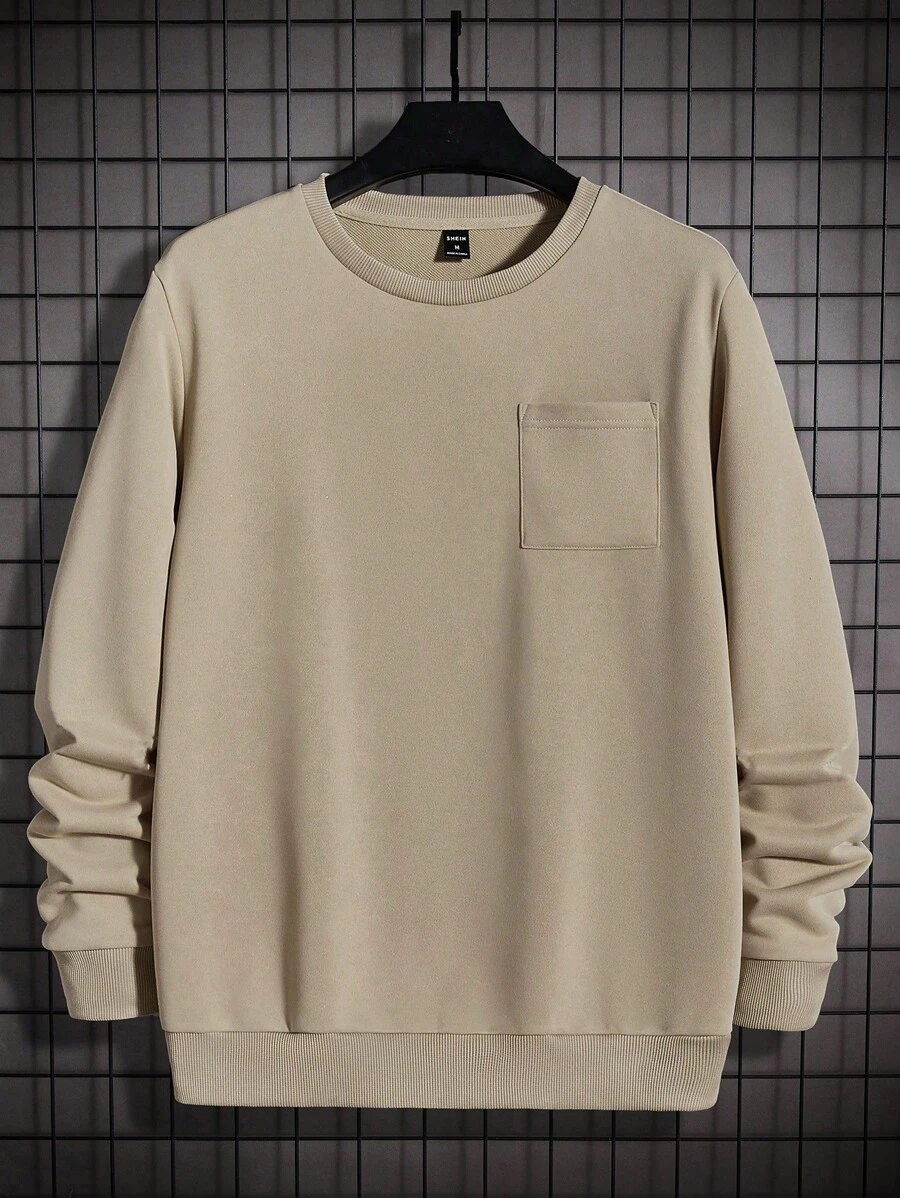 GENTILAND Nam Chất rắn Vá Túi Áo nỉ - Màu Khaki - Xem 1