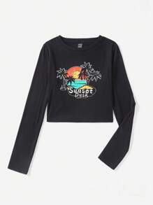 Soleia 熱帶印花&字母圖案T恤 - 黑色 - 查看 3