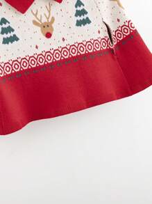 SHEIN Young Girl Christmas Pattern Raglan Sleeve Cape Sweater - Multicolor - View 5