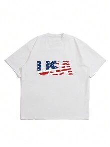 Áo thun & Áo lót Nam Lá thư Lá cờ Giải trí - trắng - Xem 3