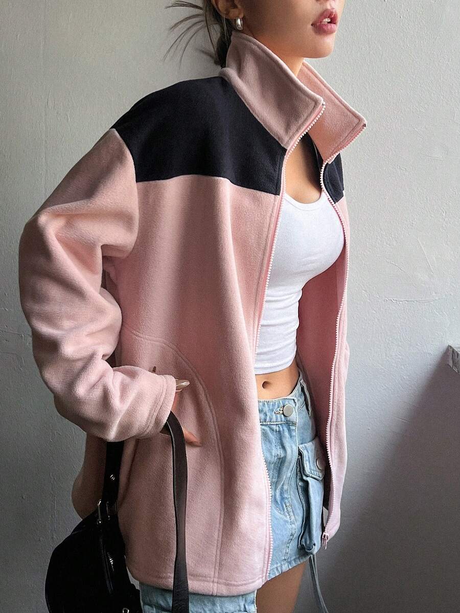 DAZY Chaqueta Con Cierre De Cremallera Y Bloques De Color - Rosa - Ver 1