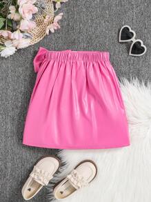 Tween Girls' Streetwear Pu Leather Solid Color Skirt With Athletic Style - Hot Pink - View 2