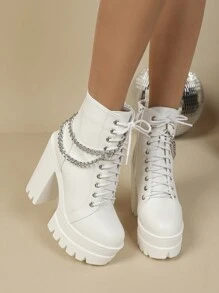 Của phụ nữ Giày ống Ankle & Giày bốt ngắn Đúng mốt Giày cao gót Chuỗi & Nền tảng & Dày Giày ống - trắng - Xem 1
