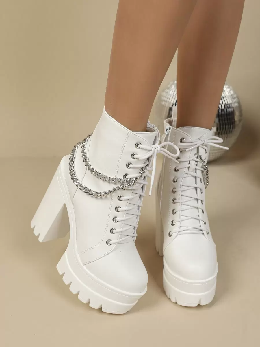 Của phụ nữ Giày ống Ankle & Giày bốt ngắn Đúng mốt Giày cao gót Chuỗi & Nền tảng & Dày Giày ống - trắng - Xem 1