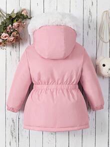 SHEIN Girls' Hooded -Padded Coat With Elastic Waist - Pink - View 2