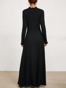 SHEIN Privé Colorblock Raglan Sleeve Pleated Hem Dress - Black and White - View 2