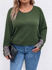 SHEIN LUNE Của phụ nữ Kích thước lớn Màu xanh lá Áo thun - xanh quân đội - Xem 3