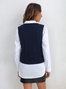 SHEIN Frenchy Xoắn Áo len dệt kim Áo vest Không có áo sơ mi - Màu xanh hải quân - Xem 2
