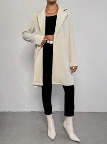 Chiquease Lapel Neck Open Front Corduroy Coat - Apricot - View 6