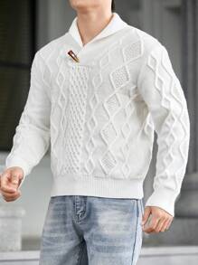 GENTILAND Men Cable Knit Sweater - White - View 3