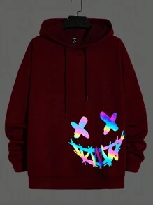 GENTILAND Nam Lỏng lẻo Phản chiếu Đồ họa Hoạt hình Dây rút Hoodie - Màu Đỏ Sâu - Xem 1
