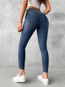 EURMUSE Quần Jeans Skinny Lưng Cao Có Túi Dành Cho Nữ, Thường Ngày, Đa Năng - Rửa tối - Xem 2