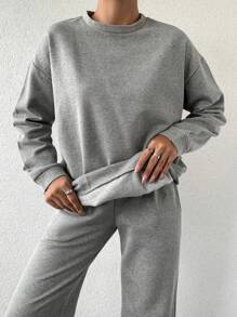 EURMUSE Drop Shoulder Sweatshirt & Sweatpants - Grey - View 3