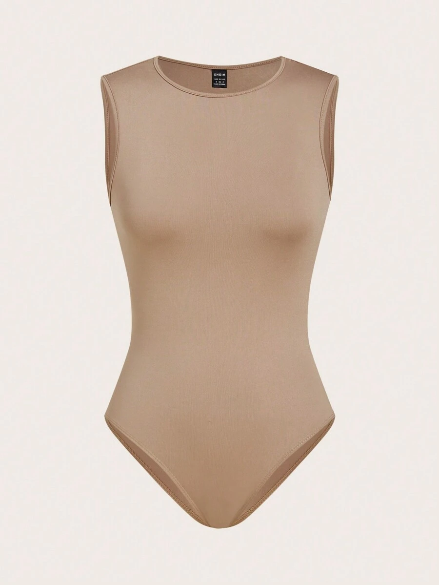 SHEIN BASICS Solid Ribbed Knit Bodysuit