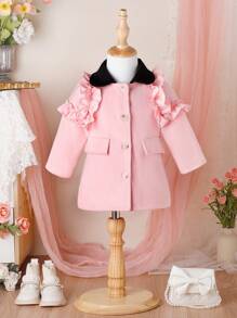 Bébé Fille Manteau À Volants À Rabat Sans Pull - Rose bonbon - Voir 1