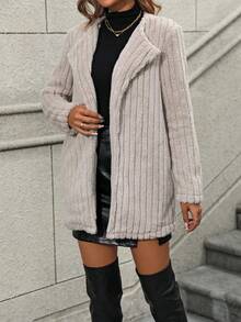 SHEIN Essnce 搖粒絨夾克帶側口袋 - 杏色 - 查看 6