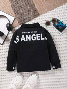 SHEIN 女小童字母圖案前紐扣夾克 - 黑色 - 查看 6