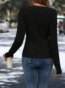 EMERY ROSE 女士纯色针织套头衫，秋冬款 - 黑色 - 查看 2
